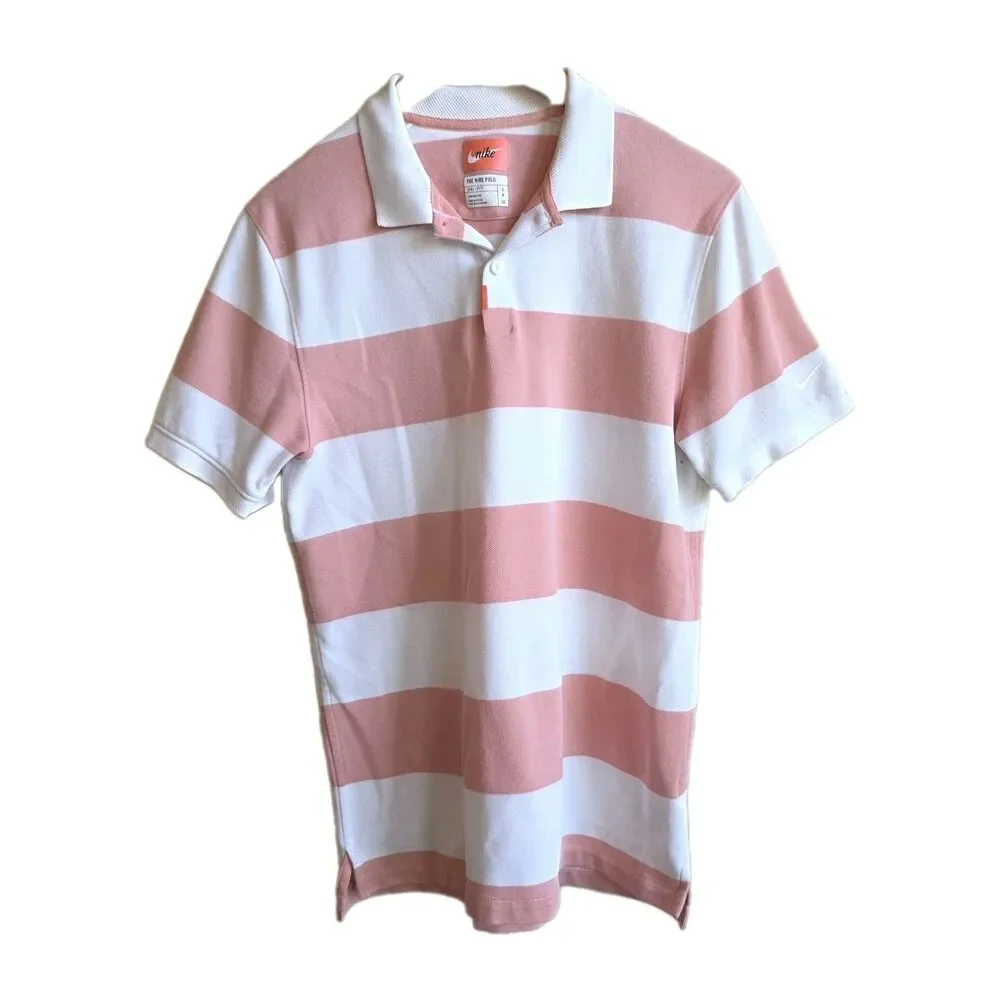 NIKE Mens Small STRIPED DRI-FIT Golf Polo Standard Fit Shirt White Orange